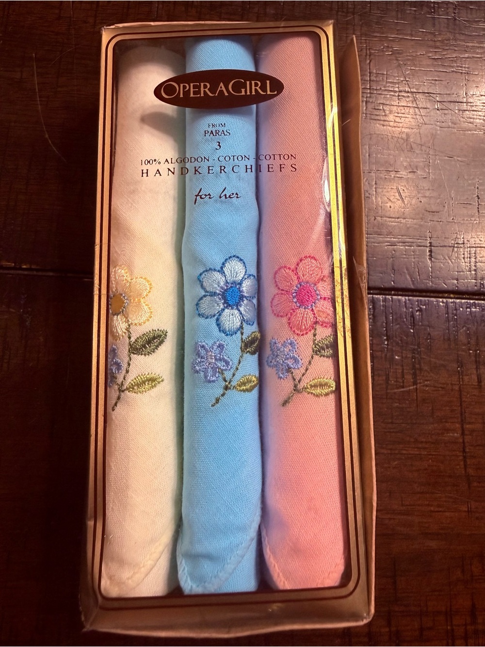 Floral Embroidered 100% Algodon Cotton Handkerchiefs - White, Blue, Pink